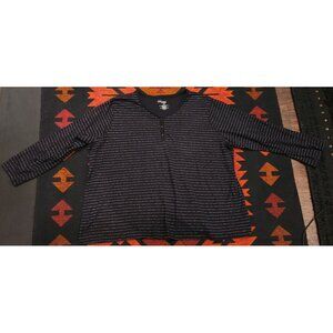 Croft & Barrow Women's Black & Silver Striped Henley Top 4X